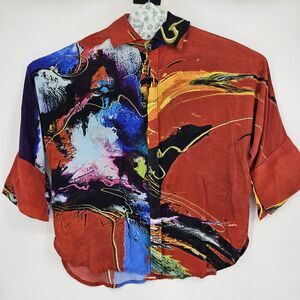 Dilemma New York Shirt‎ Womens Watercolor Art To Wear Button Front Abstract